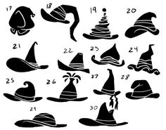 the wizard hat pattern is shown in black and white, with numbers on each side