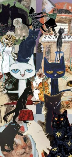 a collage of cats and other animals in various colors, shapes, and sizes