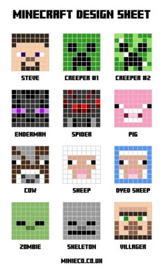 the different types of minecraft creeper faces and their names in each pixel style