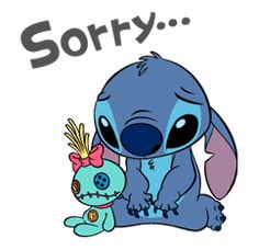 an image of a cartoon character holding a stuffed animal with the words sorry on it