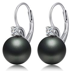 PRICES MAY VARY. ❤.【Pearl Leverback Earrings】Pearl earrings for women Black pearl drop earrings. Sterling silver leverback earrings with pearl drop.Silver pearl earrings with shiny cubic zirconia earring for women. ❤.【Black Pearl 】AAA Black Pearl Dangle Earrimgs Silver, Hypoallergenic and Nickel Free Pearl Earring, Bead Size :10mm. Pearl Color: White and Black. ❤.【TOP Quality】100% pure 925 sterling silver pearl drop earrings, white gold plated.Without harmful ingredients, nickel-free, lead-free 10mm Pearl Earrings, Single Pearl Earrings, Polka Dot Outfit, Silver Pearl Drop Earrings, Black Pearl Jewelry, Dot Outfit, Pearl Diamond Earrings, White Pearl Jewelry, Black Pearl Earrings