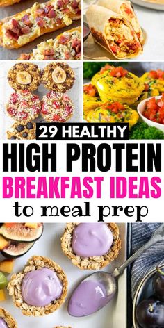 high protein breakfast ideas to meal prep for the week ahead, including muffins and fruit