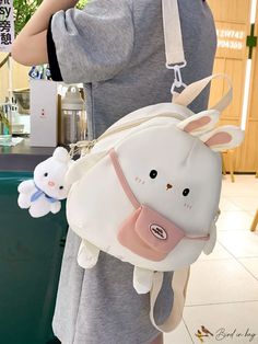 Bird in Bag - Animal Cartoon Rabbit Backpack with Pendant, Student Bookbag Stylish Daypack with Padded Straps, Waterproof Backpack Cute Rabbit Backpack, Bunny Backpack, Preppy Bags, Cute Mini Backpacks, Animal Backpacks, Aesthetic Backpack, Backpack Cute, Bunny Bags, Mini Mochila