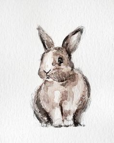 a watercolor painting of a rabbit sitting down