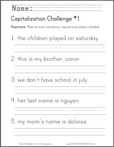 capitalization challenge worksheet for students to practice capitalizing the number 1 and 2