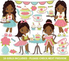 the girls are having tea party cliparts and digital papers to use for crafts