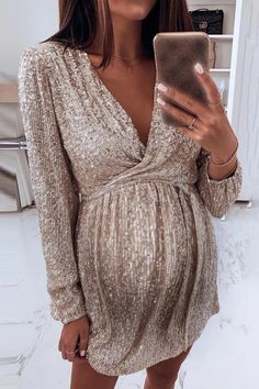 Champagne Clothes, Long Sleeve Wrap Dress, Decorations Party, Trend Fashion, Tops For Leggings, Balloon Decorations, Dress Long, Full Sleeve, Sequin Dress