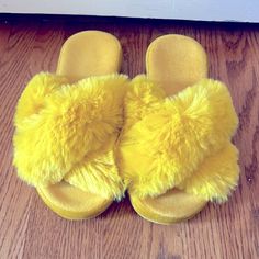 Nwot Shevalues Faux Fur Cross-Band Yellow Slippers House Arch Support Shoes | Size 5.5 (37) Yellow Casual Slip-on Slippers, Yellow Slip-on Slippers For Winter, Cheap Yellow Synthetic Slippers, Comfortable Yellow Slip-on Slippers, Yellow Slippers, Arch Support Shoes, Arch Support, Faux Fur, Slippers