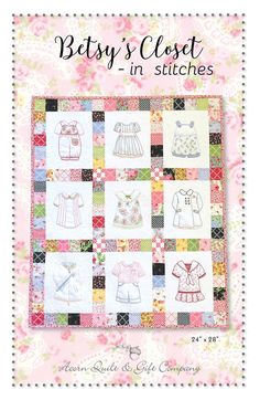 the baby's dress quilt pattern is shown in white and pink, with an image of