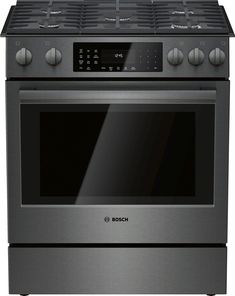 a stainless steel oven with four burners on the front and one in the middle