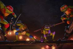 teenage mutant ninja turtles are on a rope