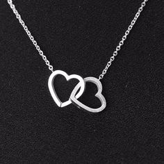 Intertwined Hearts, Heart Necklaces, Double Heart Necklace, Couple Necklaces, Silver Heart Necklace, Bridesmaid Necklace, Double Heart, Stainless Steel Pendant, Stainless Steel Necklace