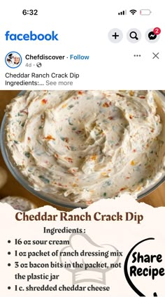 a recipe for homemade ranch dip is shown on the app store's facebook page