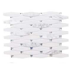 white marble and crystal glass mosaic tile backsplasher with silver metal grates