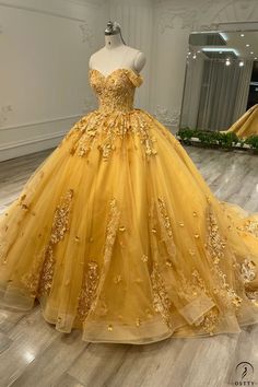 Yellow Masquerade Dress, Yellow Princess Wedding Dress, Yellow Quinceanera Dresses, Yellow Quinceanera, Yellow Ball Gown, Beauty And The Beast Quince, Moss Flowers, Beauty And Beast Wedding, Yellow Wedding Dress