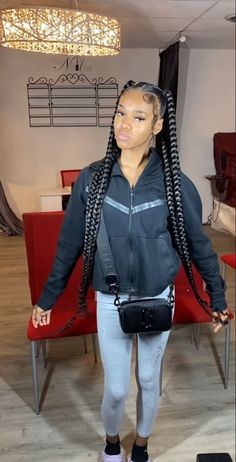 4 Braids Jayda Wayda, Four Ponytail Braids Hairstyles, Jumbo Ponytail For Black Women, Jayda Wayda Braids 4 Braids, Easy Braids For Beginners Black, 6 Big Braids Hairstyles, 4 Jayda Wayda Braids, Jayda Wayda Braids With Color, Jayda Wayda Boho Braids