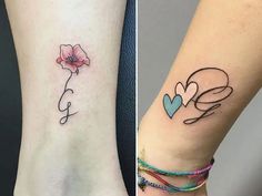 two different tattoos on the same wrist and one has a small flower in it, while the other has a heart