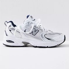 New Balance 530 Sneakers In White Silvery Navy New With Tags New Balance Y2k, New Balance Chunky Sneakers For Light Sports, New Balance Shoes Blue And White, New Balance 530 White Natural Indigo, New Balance 530 White Silver Navy, New Balance Navy Tennis Shoes, Shoe Storage Hacks, New Balance White, Shoe Storage Solutions