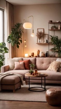 a living room filled with furniture and plants