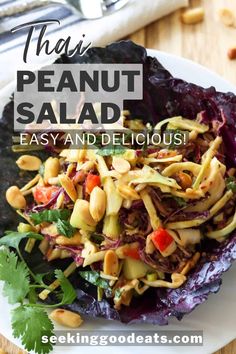 a plate with salad on it and the words thai peanut salad in front of it