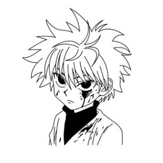 a black and white drawing of an anime character with short hair, wearing a collared shirt