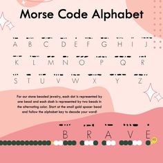 the morse code alphabet is shown in pink and black, with stars on it's side