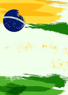 the flag of brazil painted on to of a soccer ball in front of an orange, white and green background