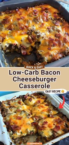 the casserole has cheese and bacon on it