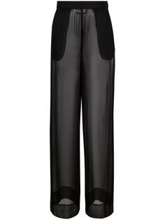 semi-sheer wide-leg trousers from SAINT LAURENT featuring black, silk, semi-sheer construction, high-waisted and wide leg. Black Sheer Pants, Sheer Pants, Black Wide Leg Trousers, Black Trousers, Dolce E Gabbana, High Waisted Trousers, Black Silk, Wide Leg Trousers, High Waisted Pants