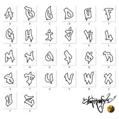 the alphabets and numbers are drawn in black ink on white paper, with different font styles