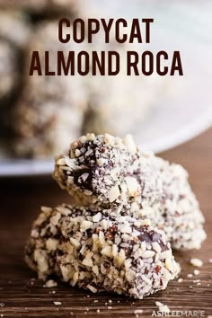 three cookies stacked on top of each other with text overlay that reads copycat almond roca