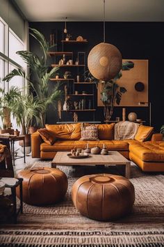 a living room filled with lots of furniture and plants