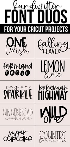 handwritten font duos for your cricut projects, including one with the word's name