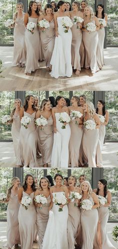 the bride and her bridal party posing for pictures