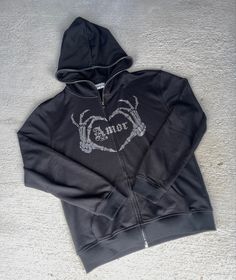 Zip Up Rhinestone Hoodie. Rhinestone Zip Up, Zip Up Hoodie Design Ideas, Rhinestone Zip Up Hoodie, Graphic Zip Up Hoodies, Matching Jackets, Y2k Zip Up Hoodie, Hoodie Design Ideas, Rhinestone Jacket