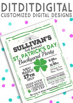 a st patrick's day party poster with polka dots