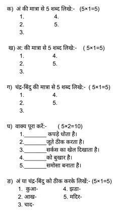 an exercise sheet for the class 6 math paper, which is written in two different languages