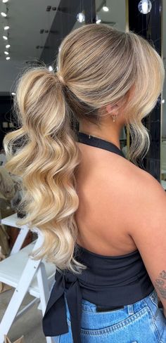 27 From Casual to Glamorous: Mastering Versatile Ponytail Hairstyles for Every Occasion I Take You | Wedding Readings | Wedding Ideas | Wedding Dresses | Wedding Theme Wedding Guest Hairstyles Hollywood Waves, Braidsmade Hairstyle, Rehearsal Dinner Hair For Bride, Banquet Makeup, Wedding Ponytail Hairstyles, Bridesmaid Hair Ponytail, Business Hair, Wedding Ponytail