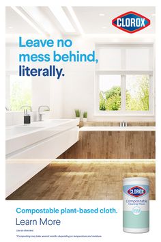 an advertisement for clorox featuring a bathtub and sink