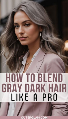 Discover how to skillfully merge gray with dark hair, using techniques that provide a smooth and elegant transition, making your grays a part of your signature style. Best Color To Hide Grey Hair, Transition From Dark To Grey Hair, Gray Hair Dye On Brown Hair, Blending Gray Hair With Black, Hair Colors For Greying Hair, Gray Dark Hair, How To Cover Grey Hair In Dark Hair, Transition To Gray Hair From Dark Brown, How To Go Grey With Dark Hair