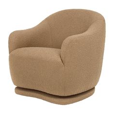 a brown chair with a curved back and foot rest on top of the armrests