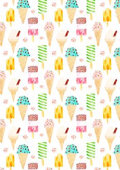 an ice cream pattern is shown with different colors and designs on it's surface