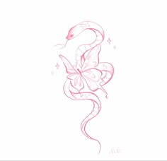 a drawing of a snake with flowers on it's back and the tail curled up