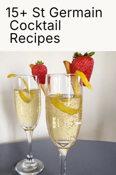 two glasses filled with champagne and strawberries