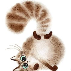 a drawing of a cat with big blue eyes and brown fur on it's back