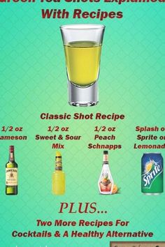 a poster with different types of drinks and beverages on it's side, including lemonade