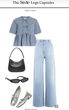 Blue Casual Outfits For Women, Outfits For Rectangle Shaped Women, Gen Z Office Outfit, Kdrama Fits, Looks Jeans, Casual Day Outfits, Style Looks, Baggy Pants, Fitted Top