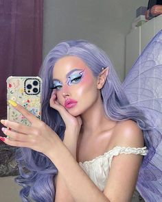 Lavender Wig, Fairy Halloween Makeup, Pastel Wig, Lavender Hair Colors, Drag Make-up, Elf Cosplay, Ren Fair, Fairy Hair