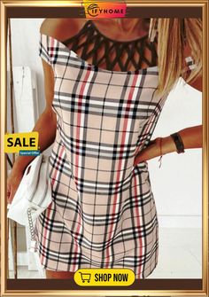 Holiday Checkered/plaid Paneled Shift Dress Mini Dresses For Women, Vacation Dresses, Bodycon Dresses, Unique Designers, Mini Dresses, Dresses For Women, Women's Fashion Dresses, Shift Dress, Off The Shoulder