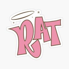 the word rat with an angel on it sticker is shown in pink and brown